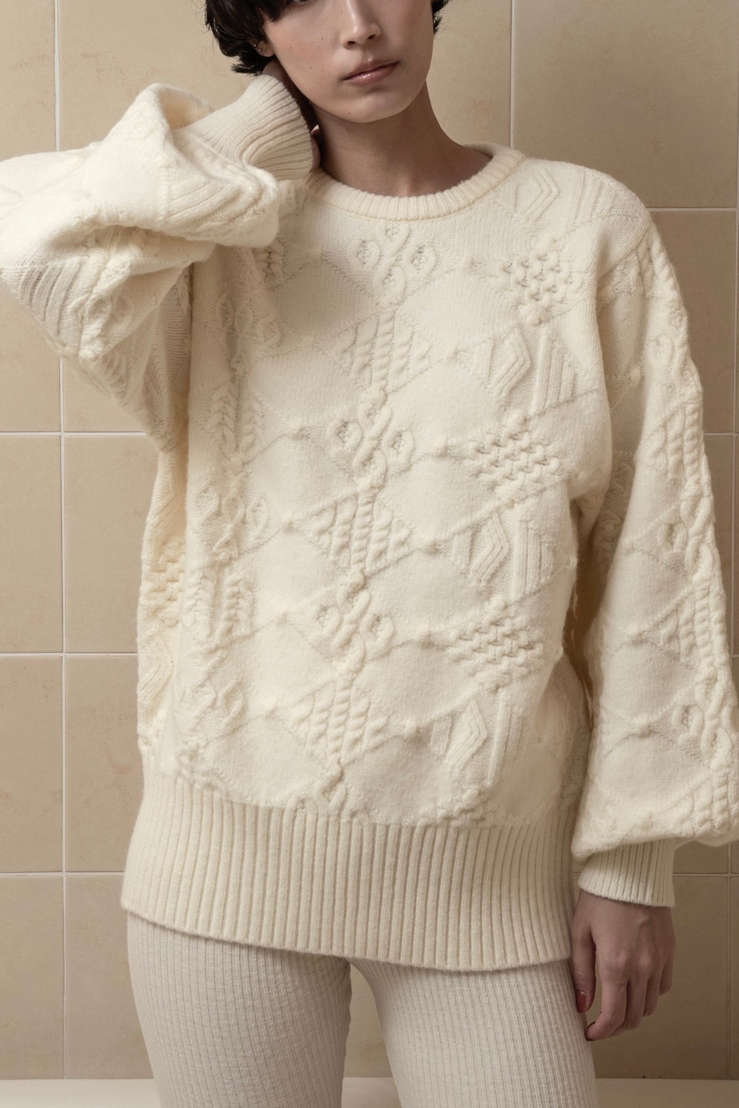 pattern rhombus volume sleeve knit