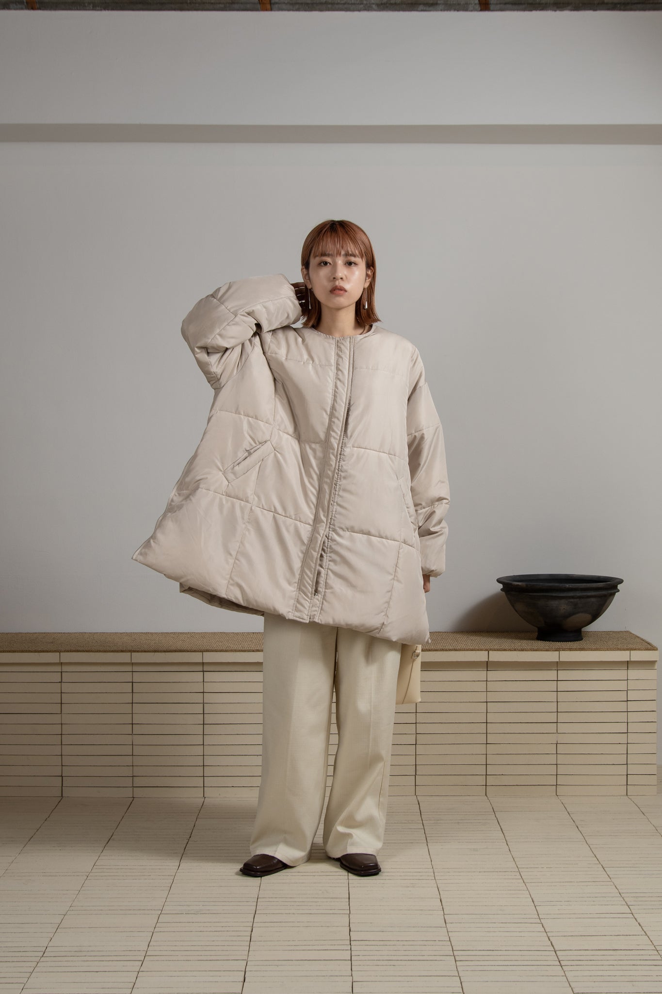 fiber down no collar blouson