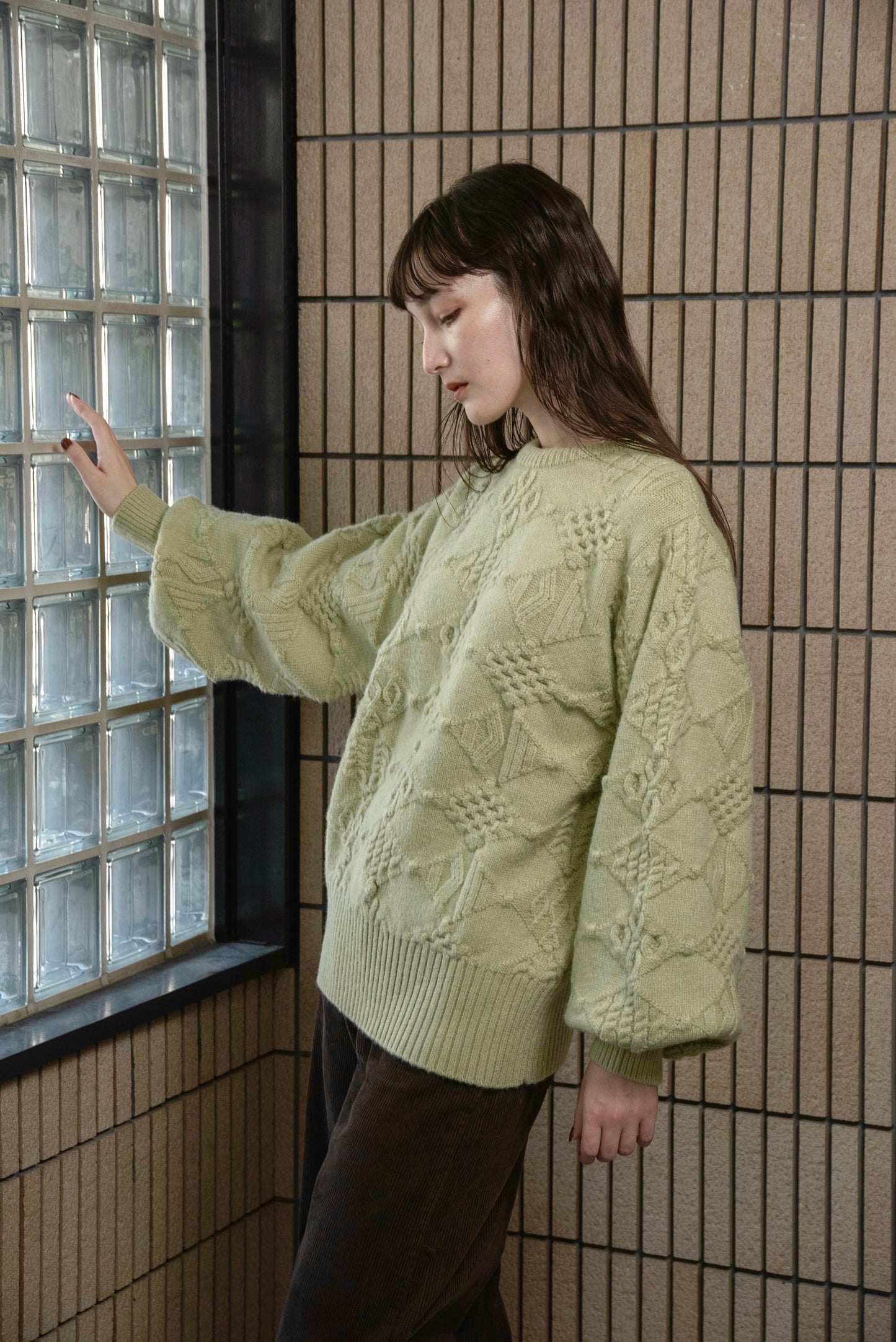 pattern rhombus volume sleeve knit