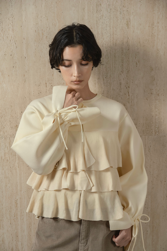 ribbon gather cuffs frill cardigan