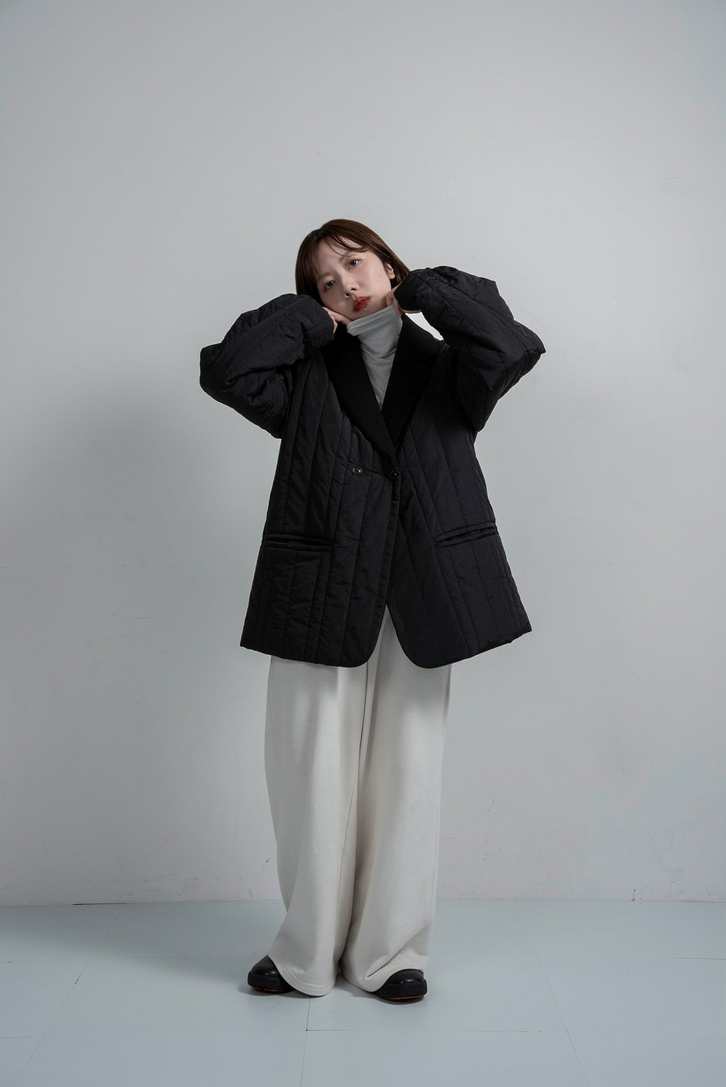 stripe quilting dual texture jacket coat