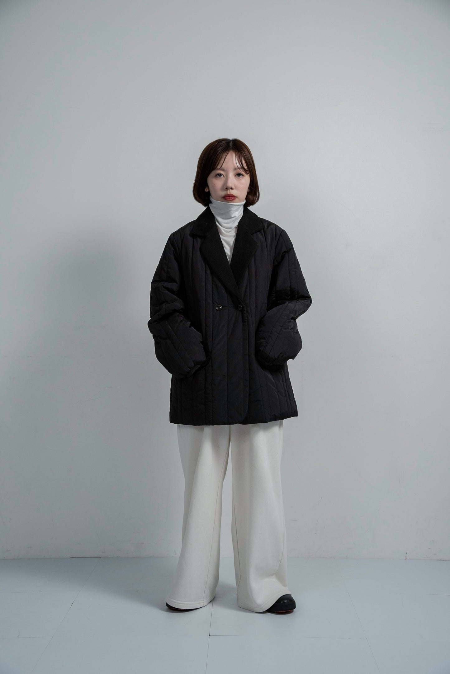 stripe quilting dual texture jacket coat