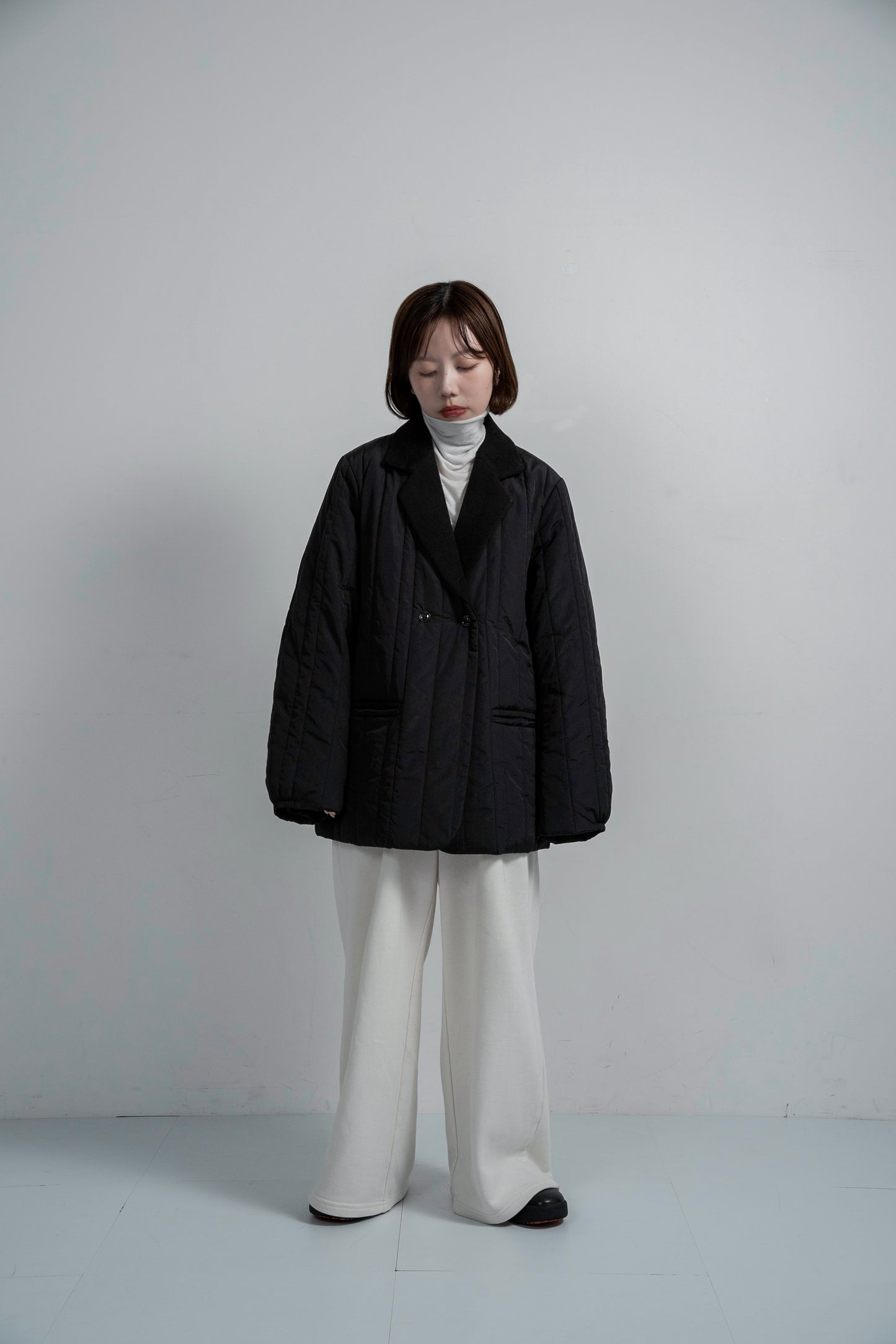 stripe quilting dual texture jacket coat