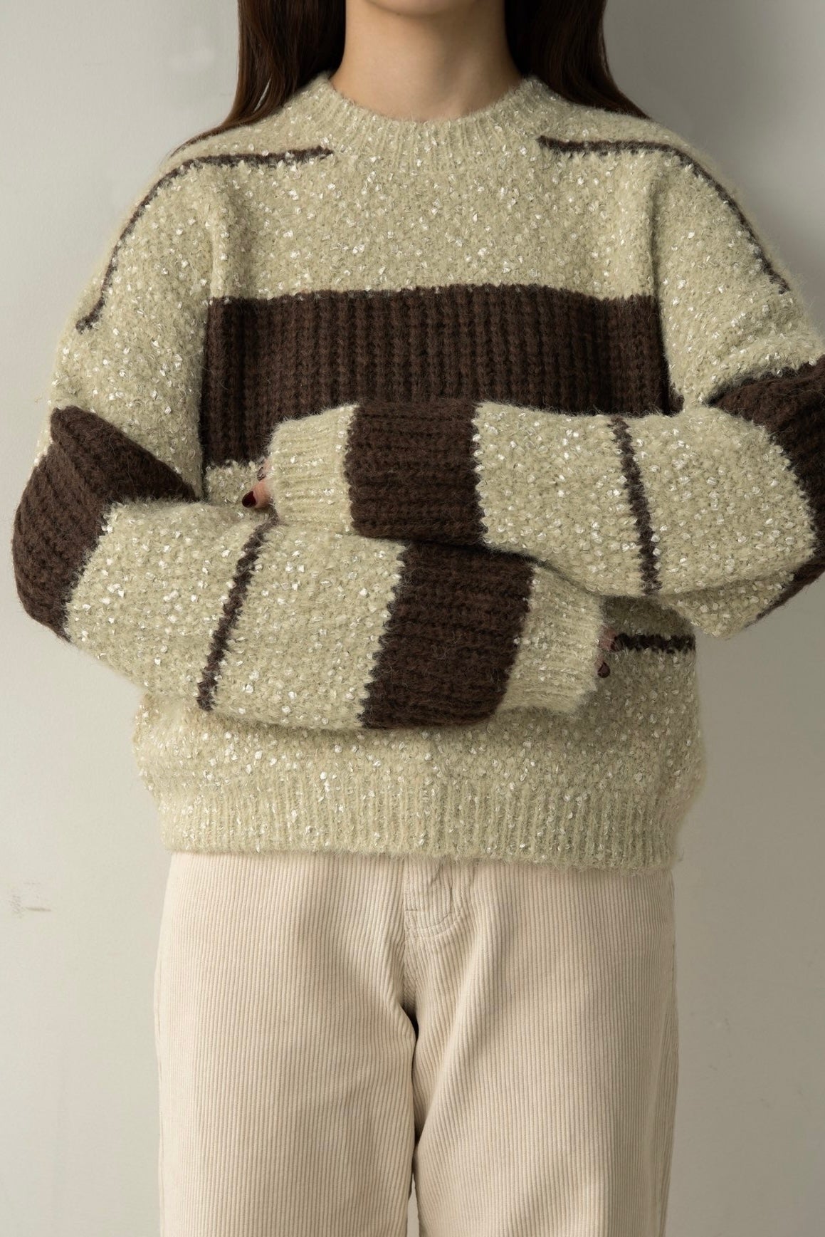 drop shoulder mix random border knit