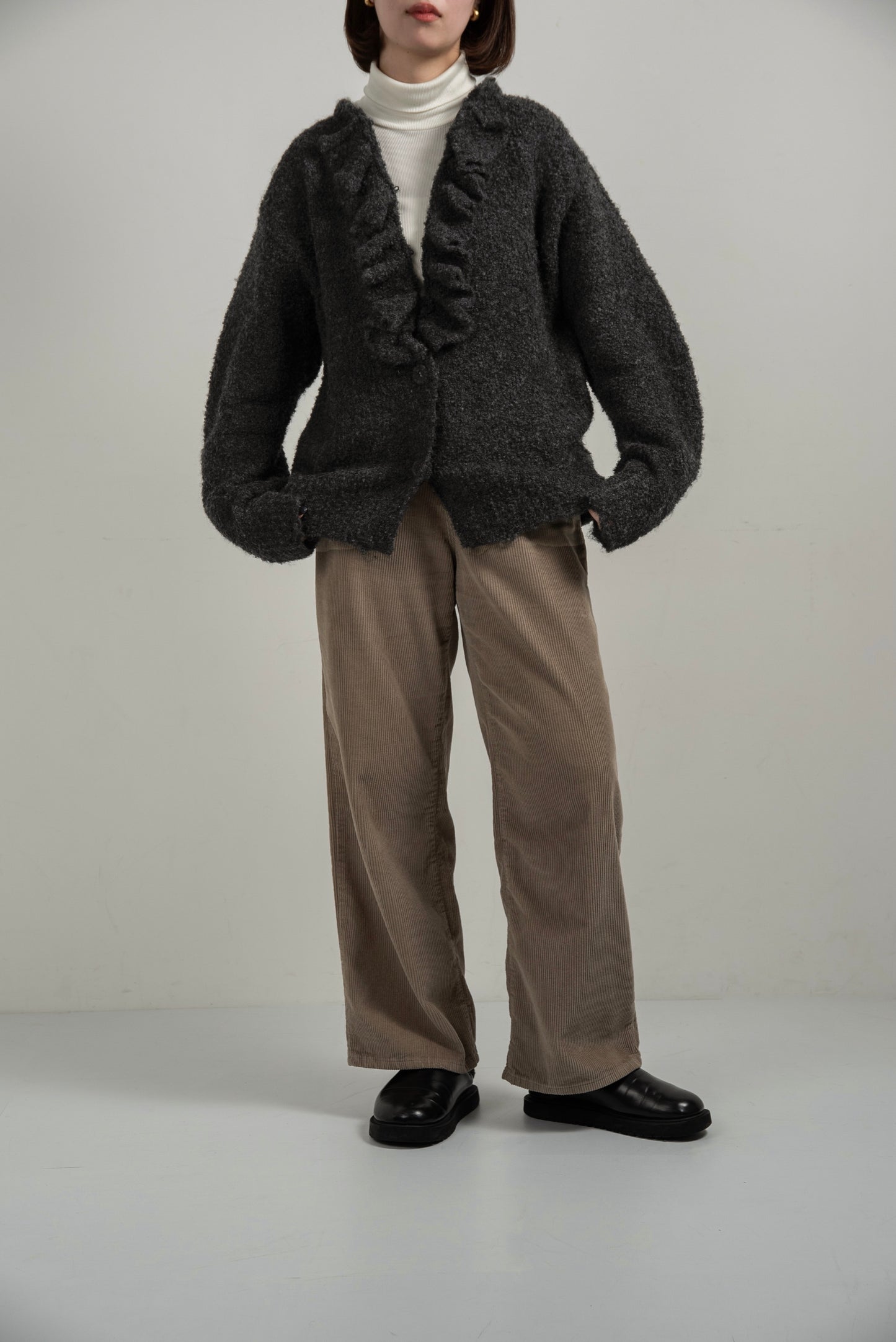 2way ruffle front button cardigan【eim plus+限定アイテム】