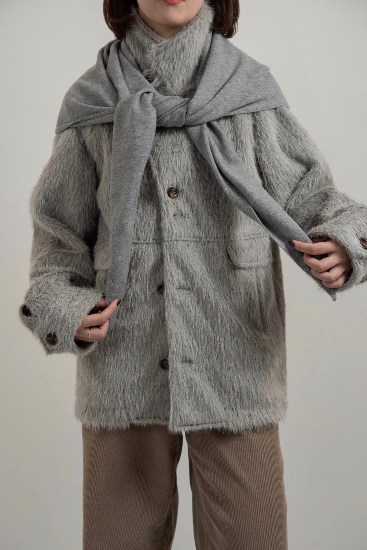 2way shaggy random button coat
