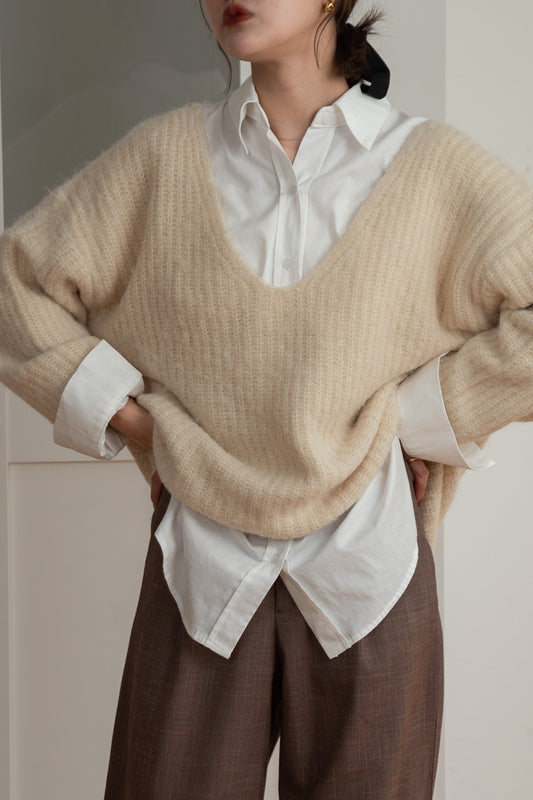 shaggy deep v neck knit