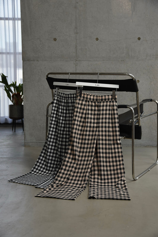 gingham check straight tuck pants