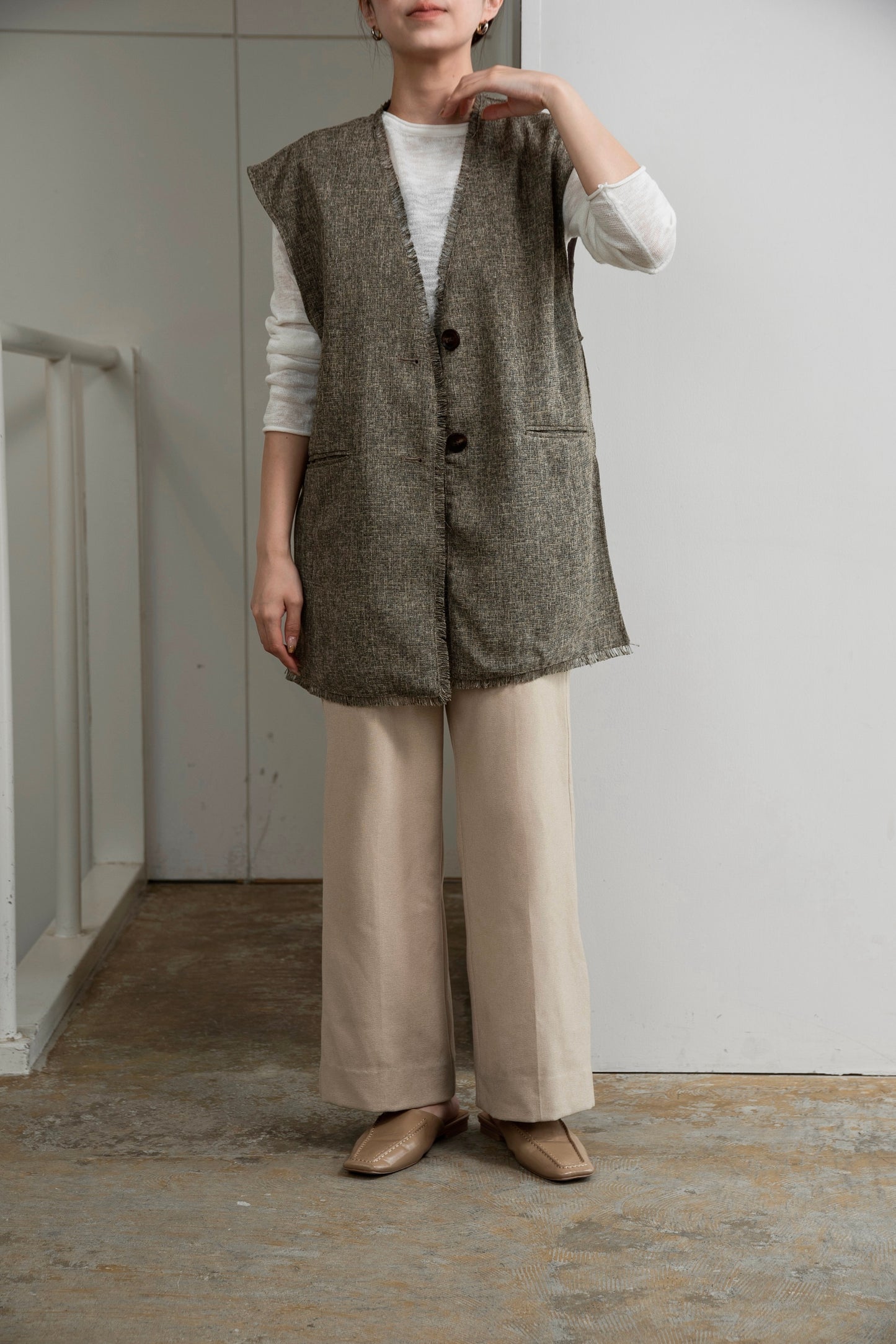 melange mix fringe vest