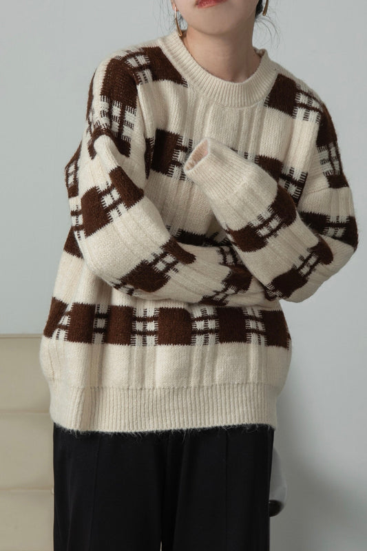 bi color check knit