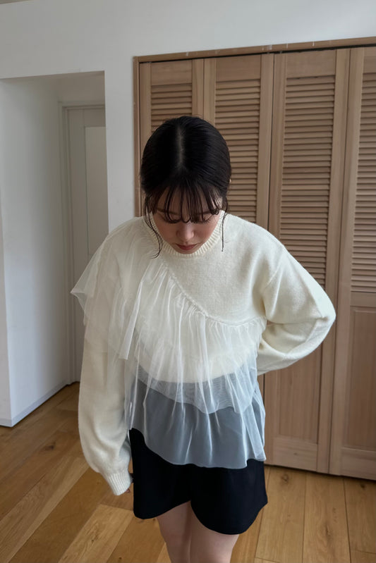 asymmetry tulle docking knit