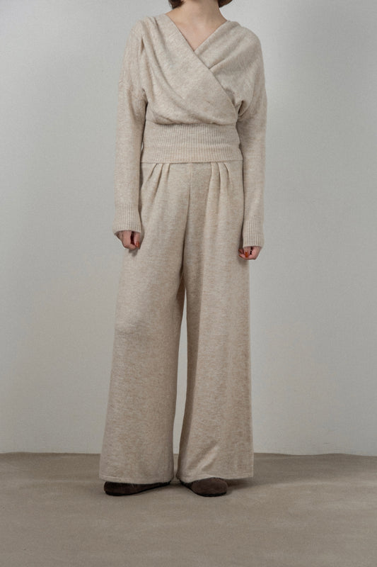 draped wrap neck pants knit setup