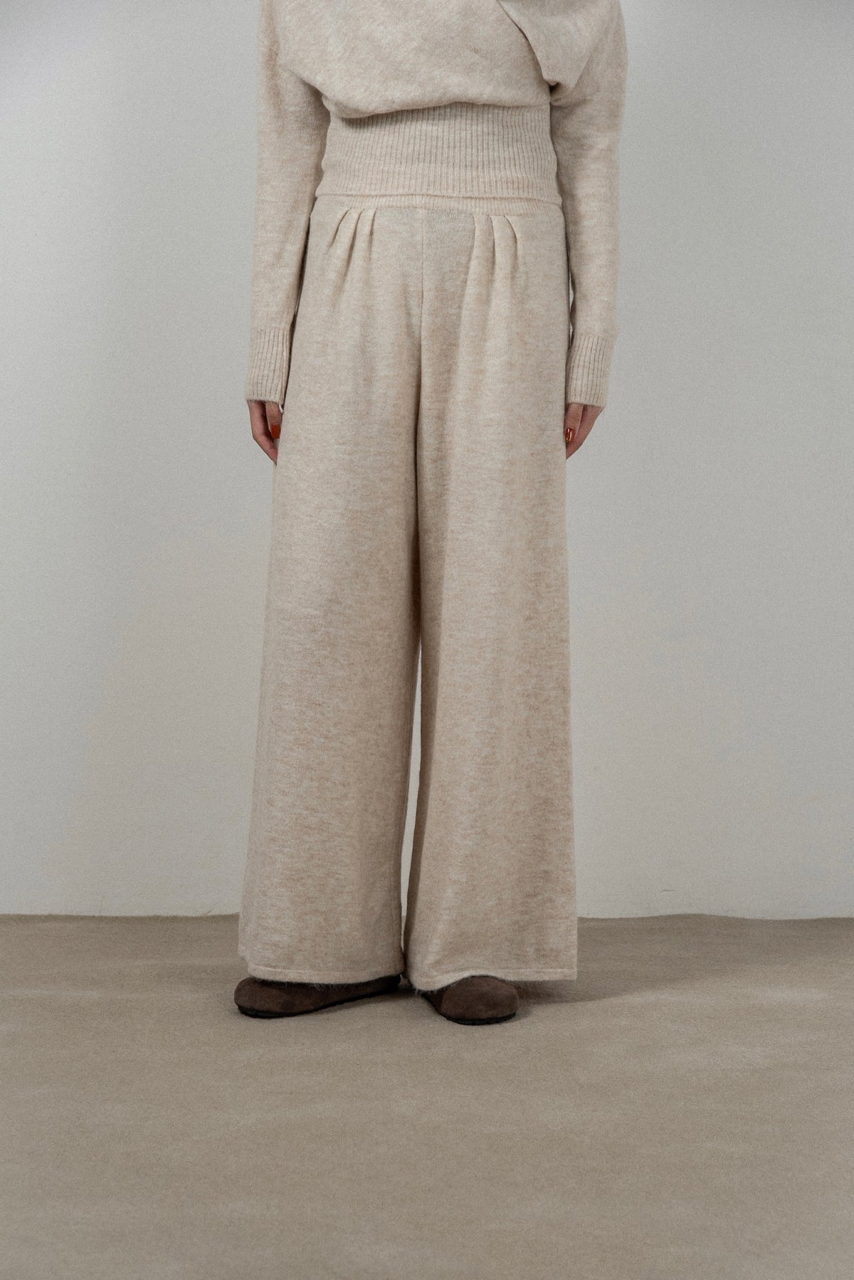 draped wrap neck pants knit setup