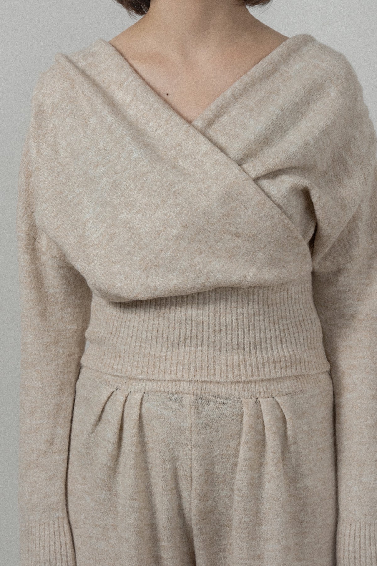 draped wrap neck pants knit setup