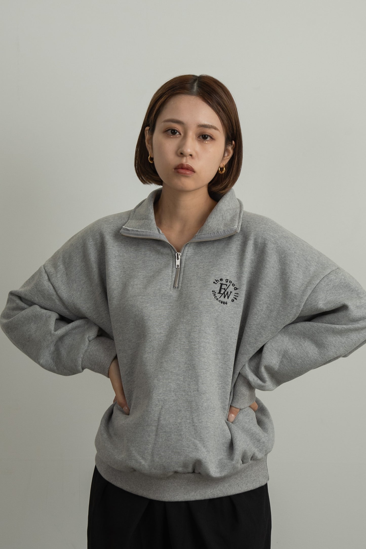 half zip loose sweat