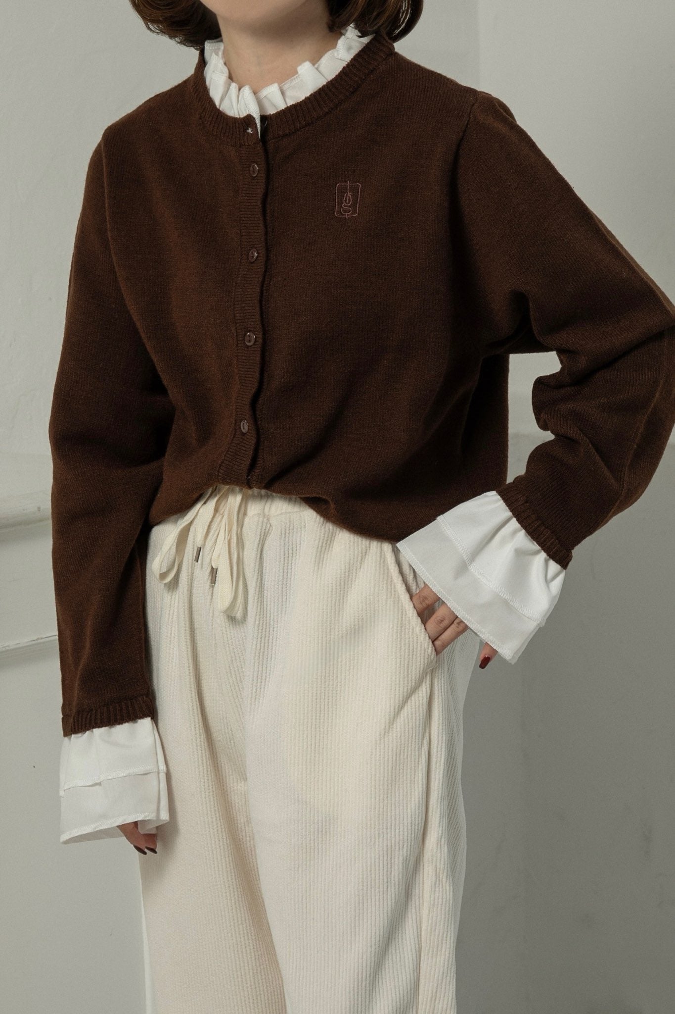 shirt frill docking embroidery cardigan