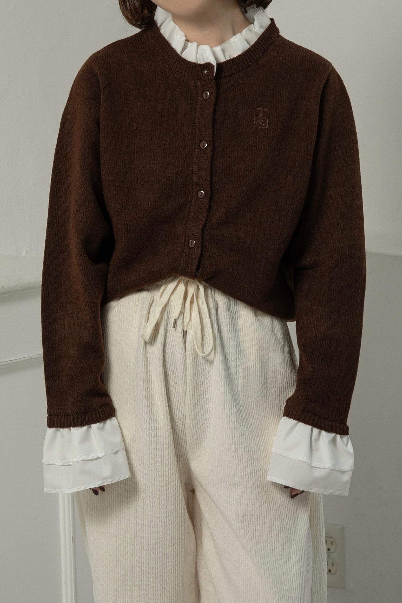 shirt frill docking embroidery cardigan