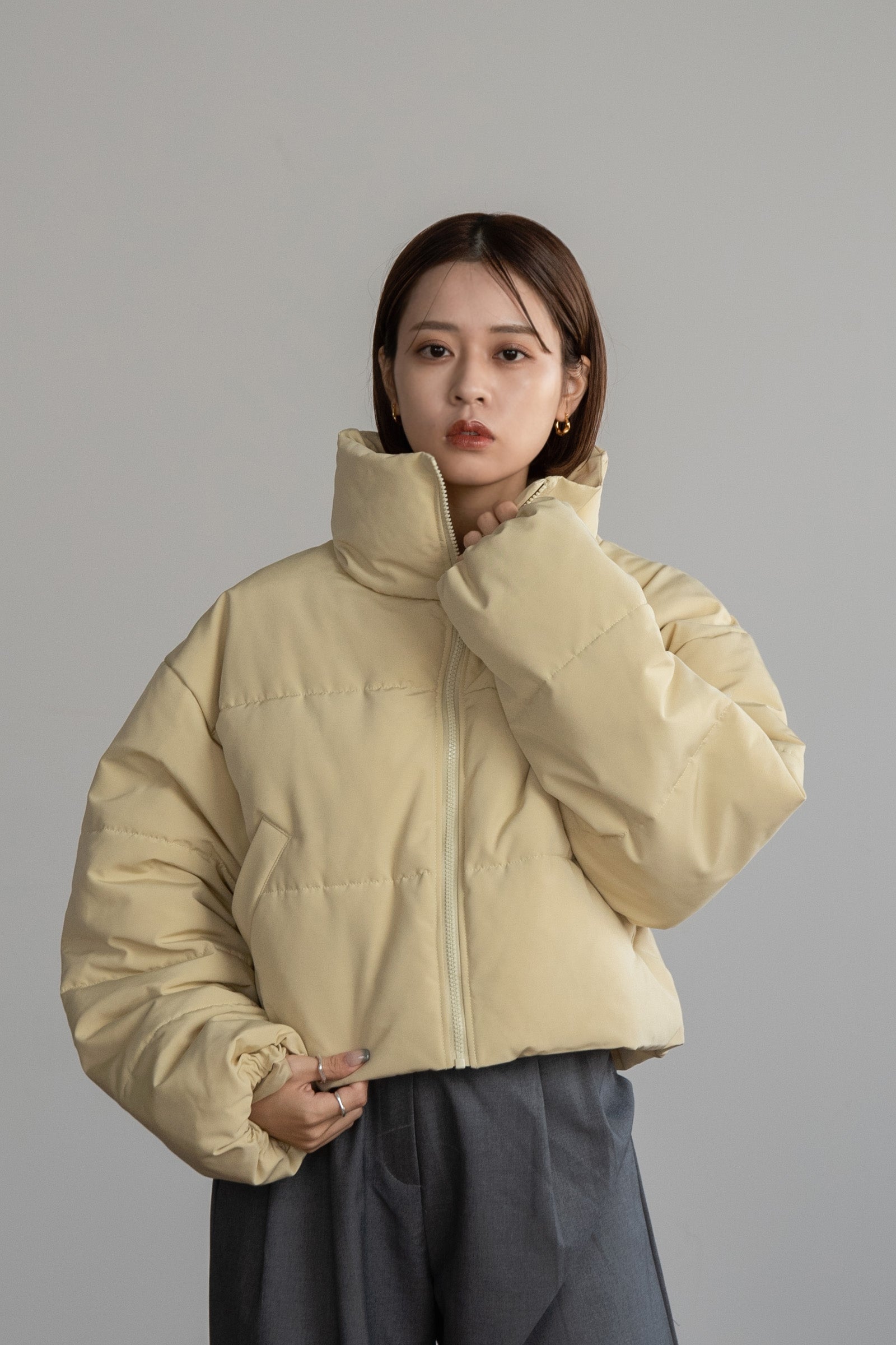 stand collar fiber down short jacket – eim online（エイム オンライン）