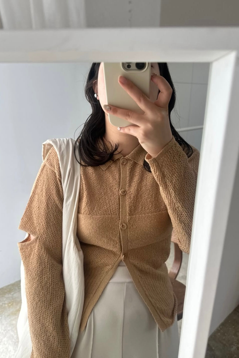 pattern compact sleeve hole knit