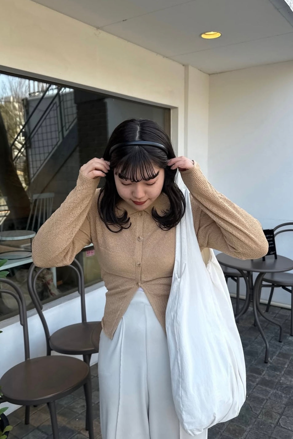 pattern compact sleeve hole knit