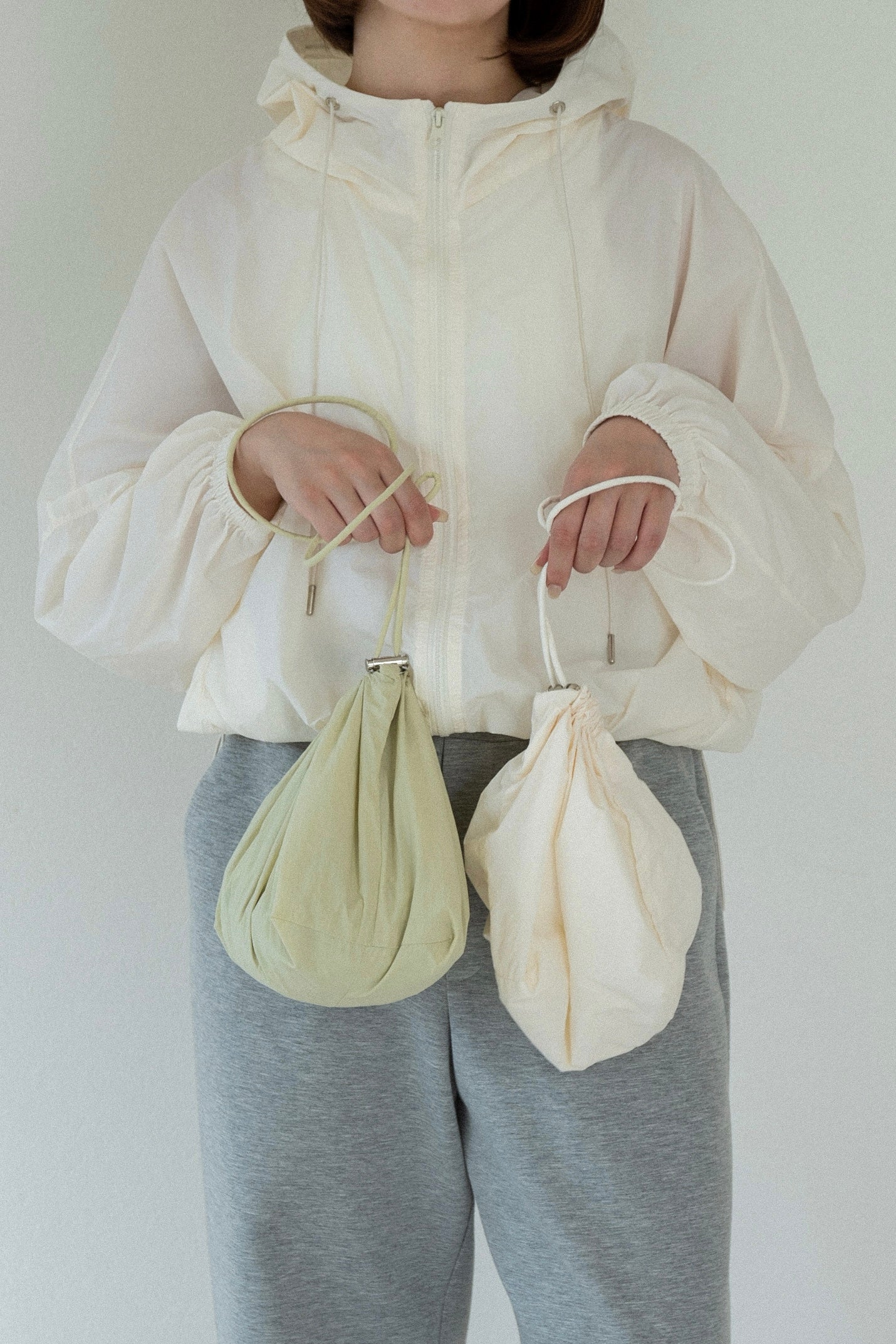 drawstring pouch set hooded blouson