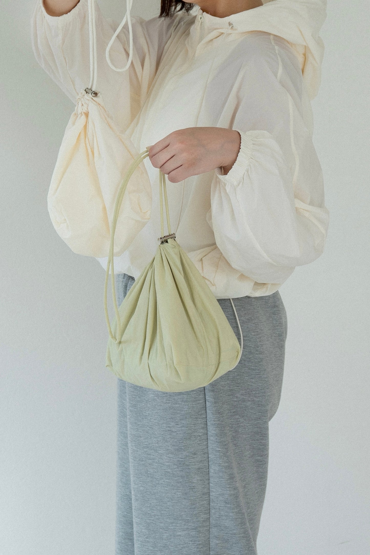 drawstring pouch set hooded blouson