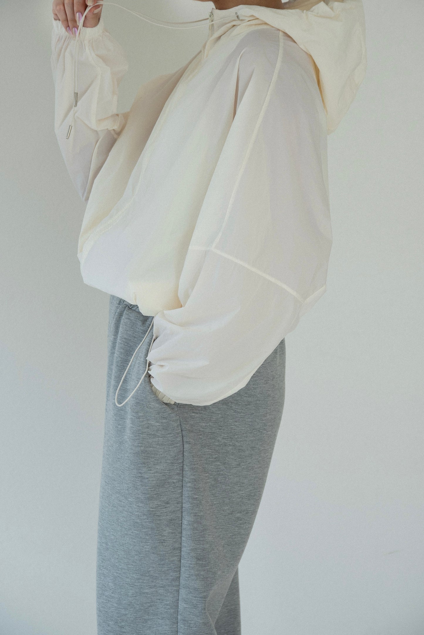 drawstring pouch set hooded blouson
