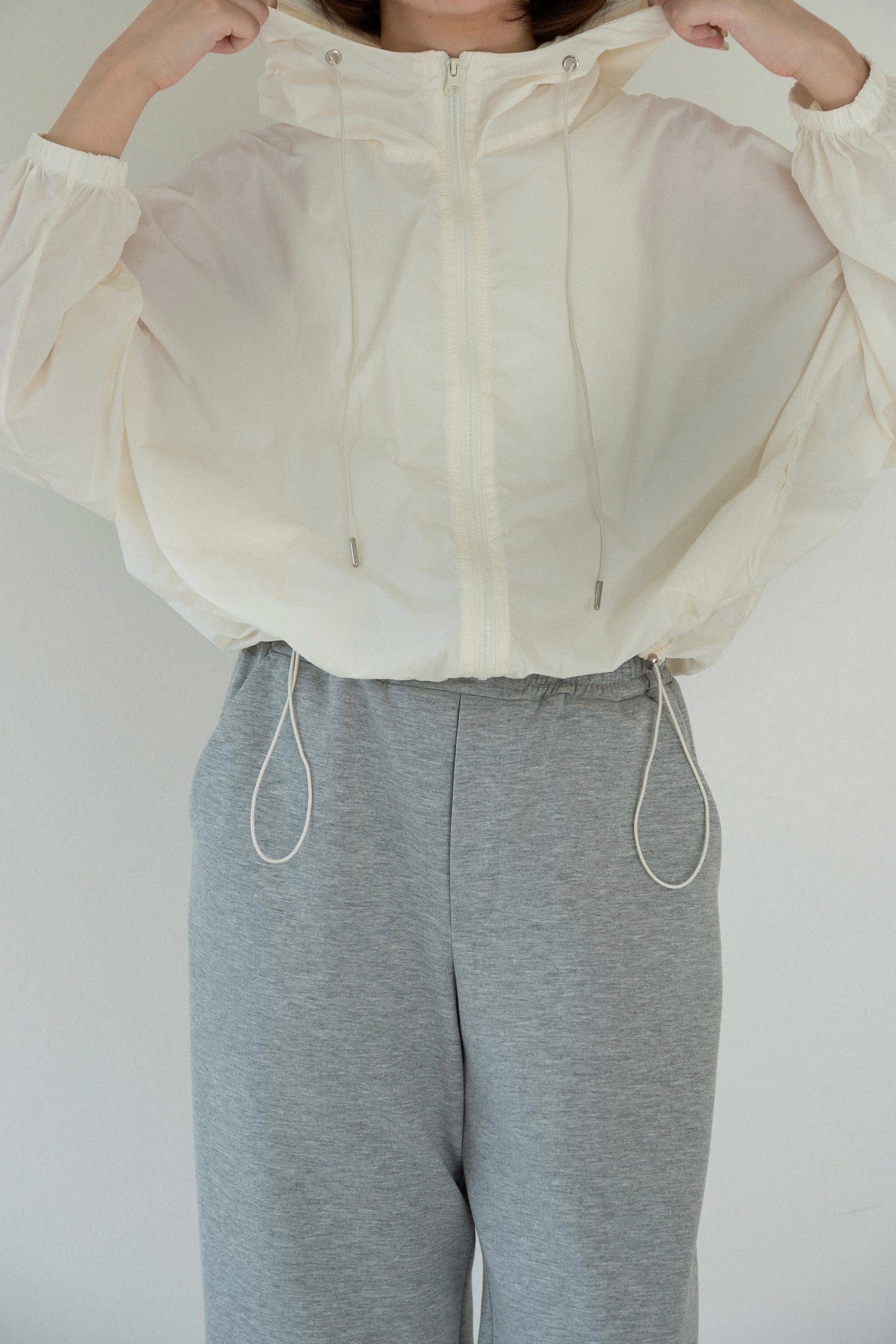 drawstring pouch set hooded blouson