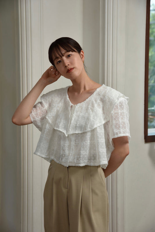 dot sheer tulle line short blouse