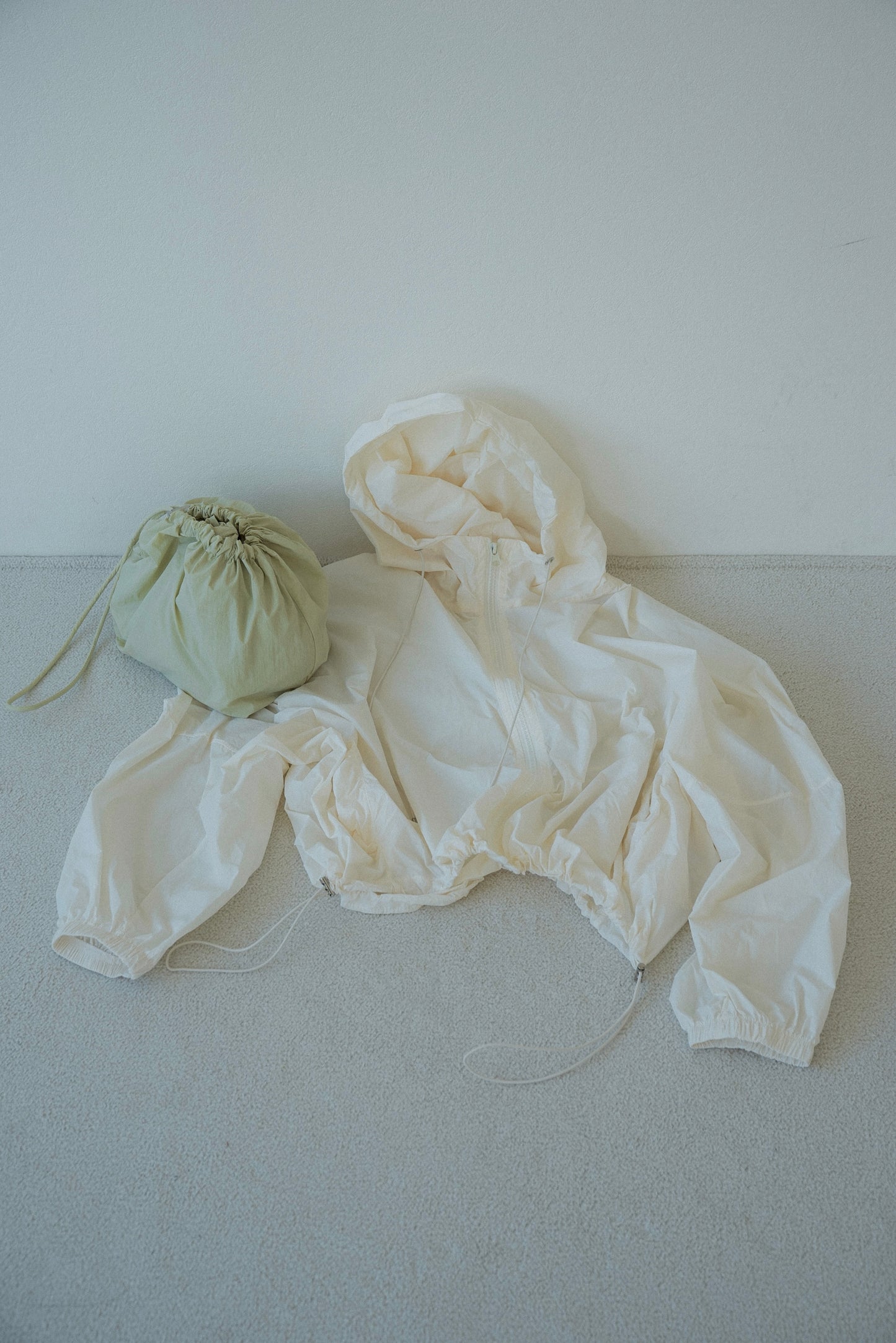 drawstring pouch set hooded blouson