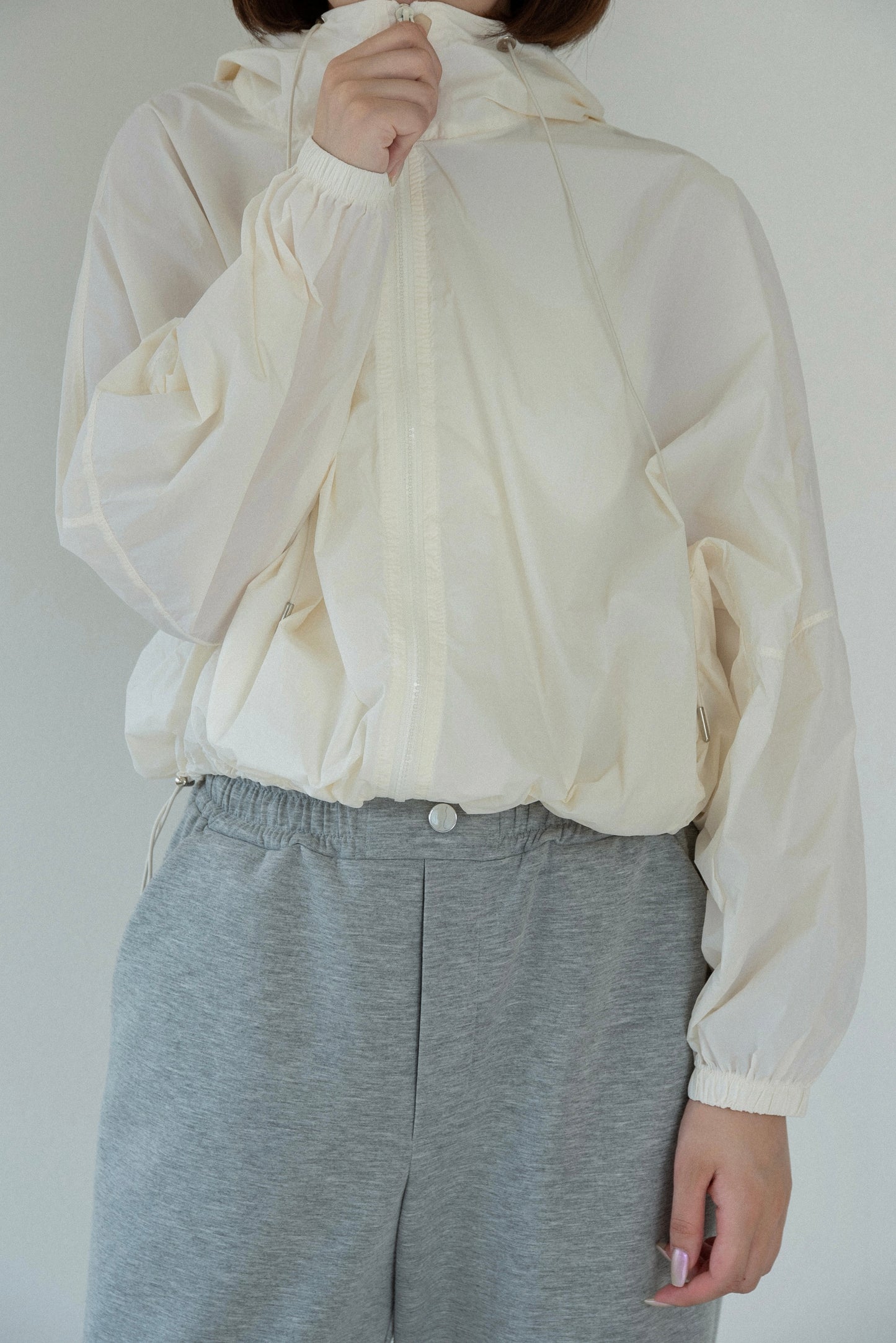 drawstring pouch set hooded blouson