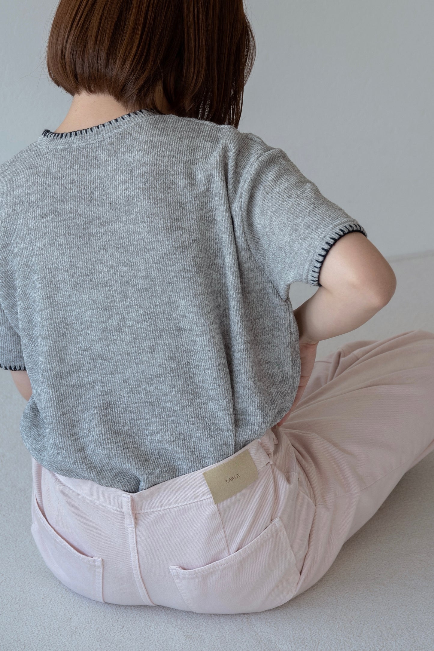 blanket stitch short sleeve knit tops