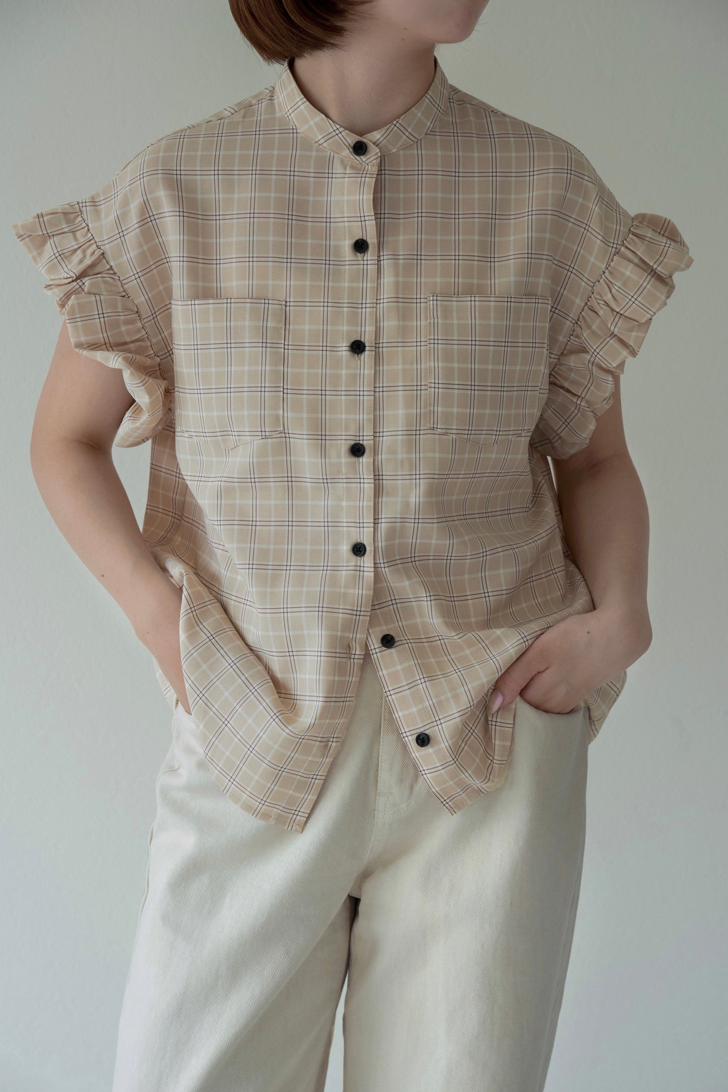 band collar balloon sleeve tops