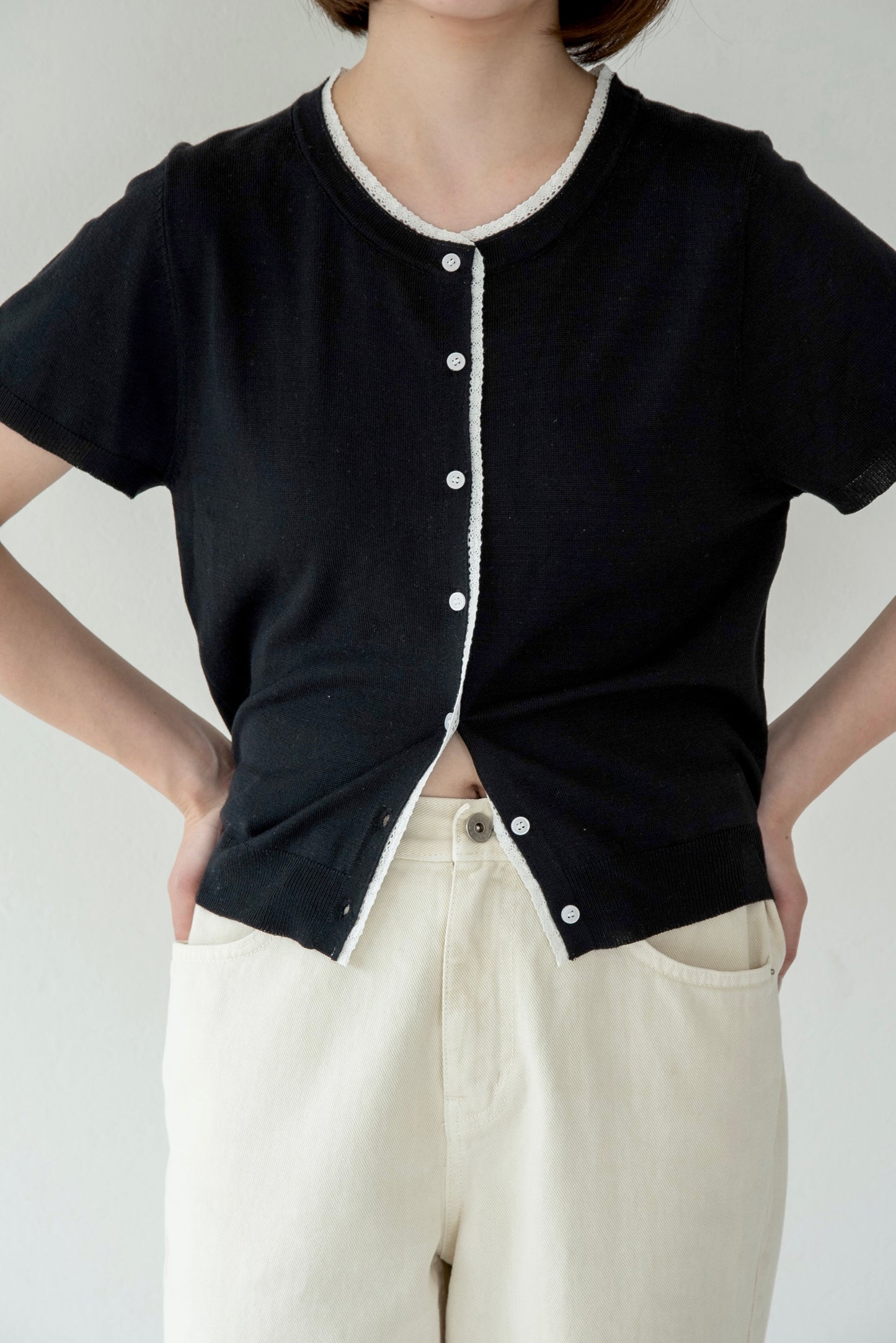 lace detail short sleeve cardigan