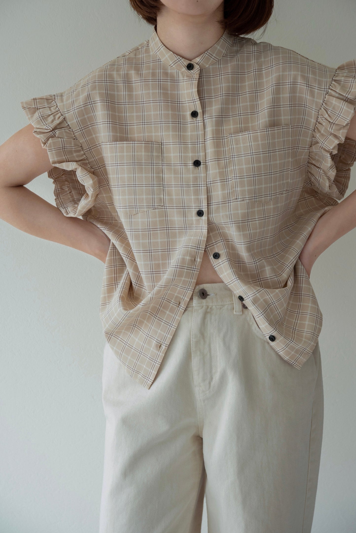 band collar balloon sleeve tops