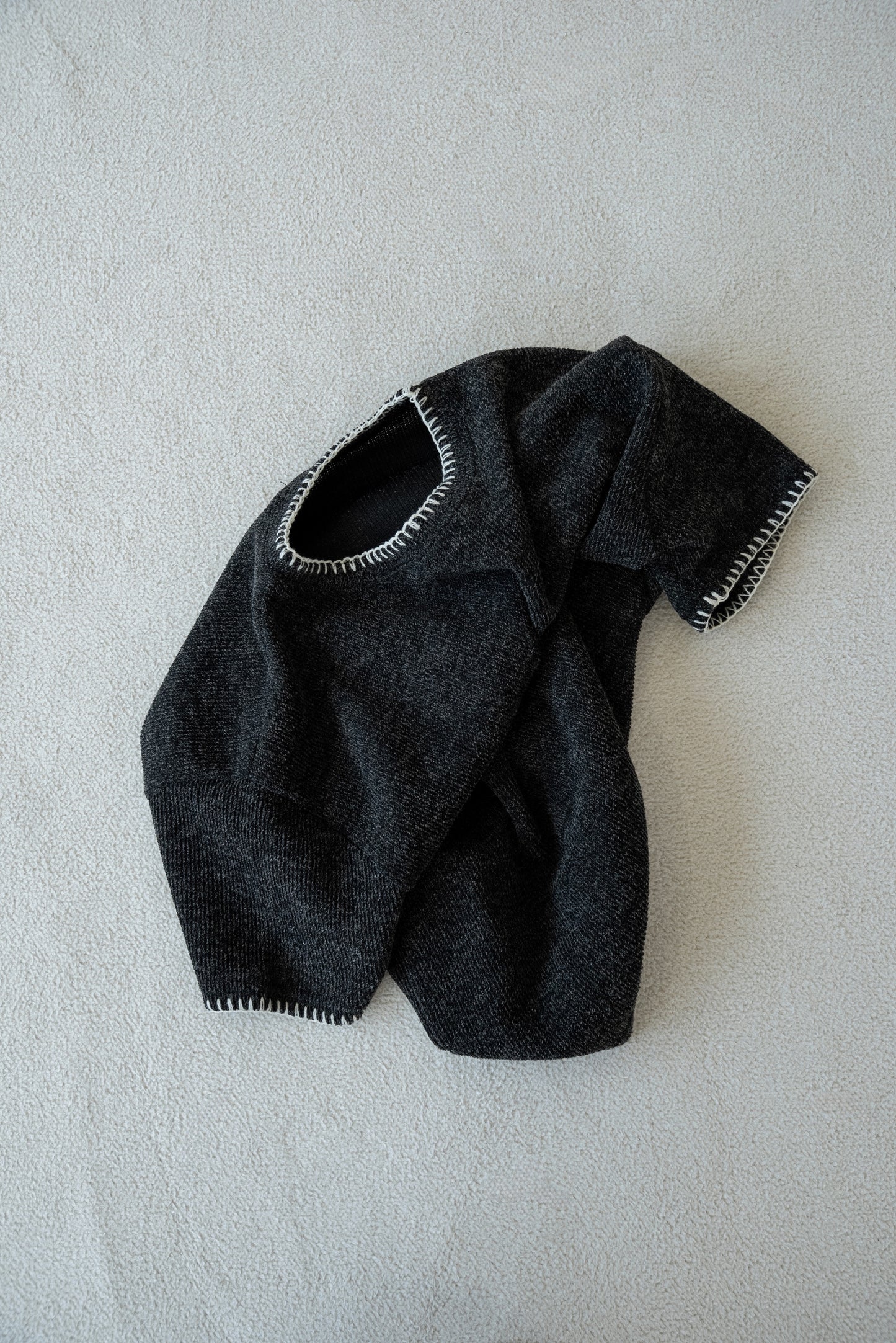 blanket stitch short sleeve knit tops