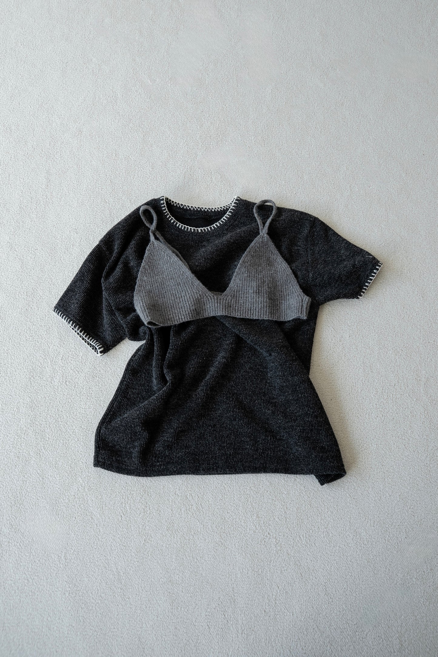 blanket stitch short sleeve knit tops
