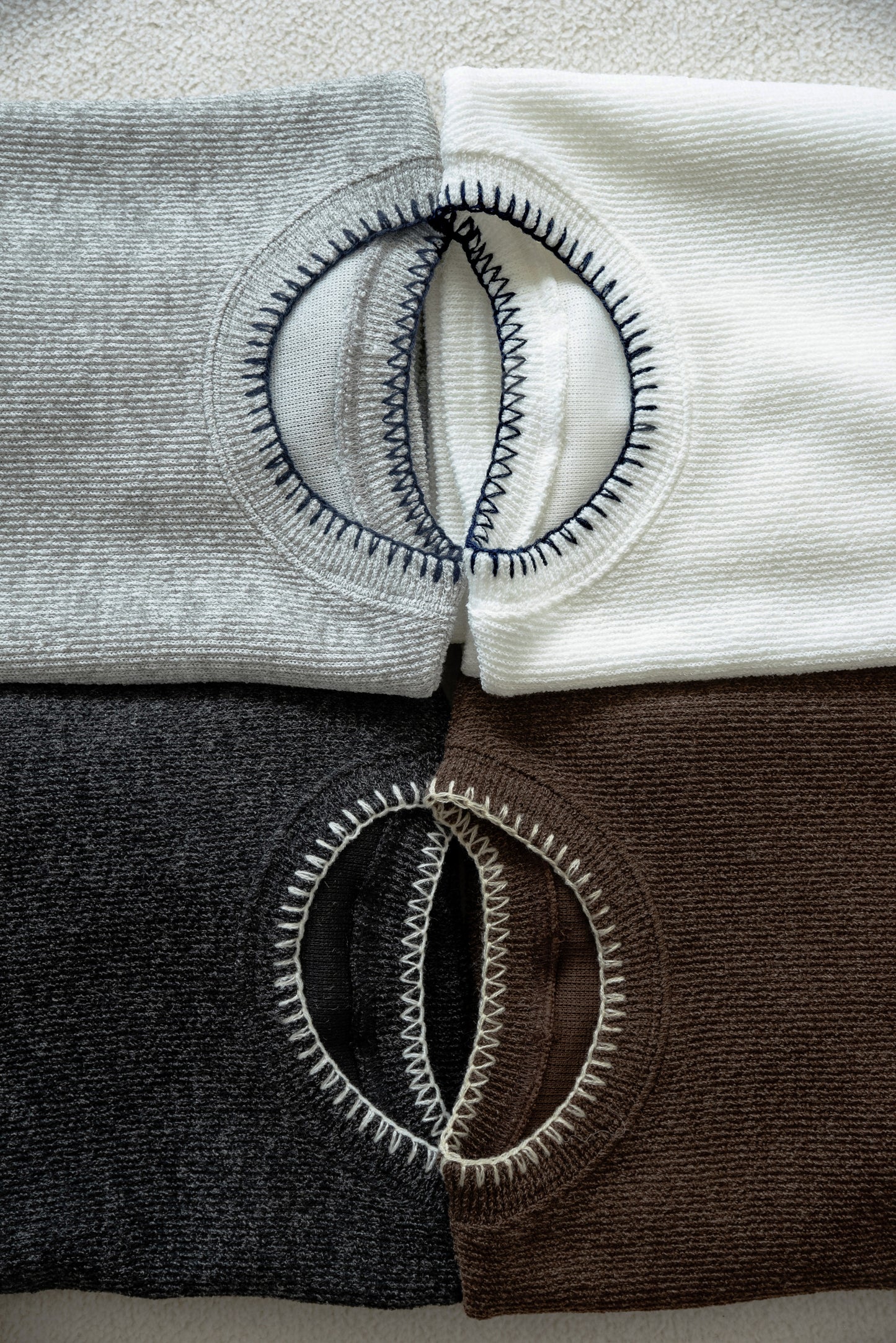 blanket stitch short sleeve knit tops
