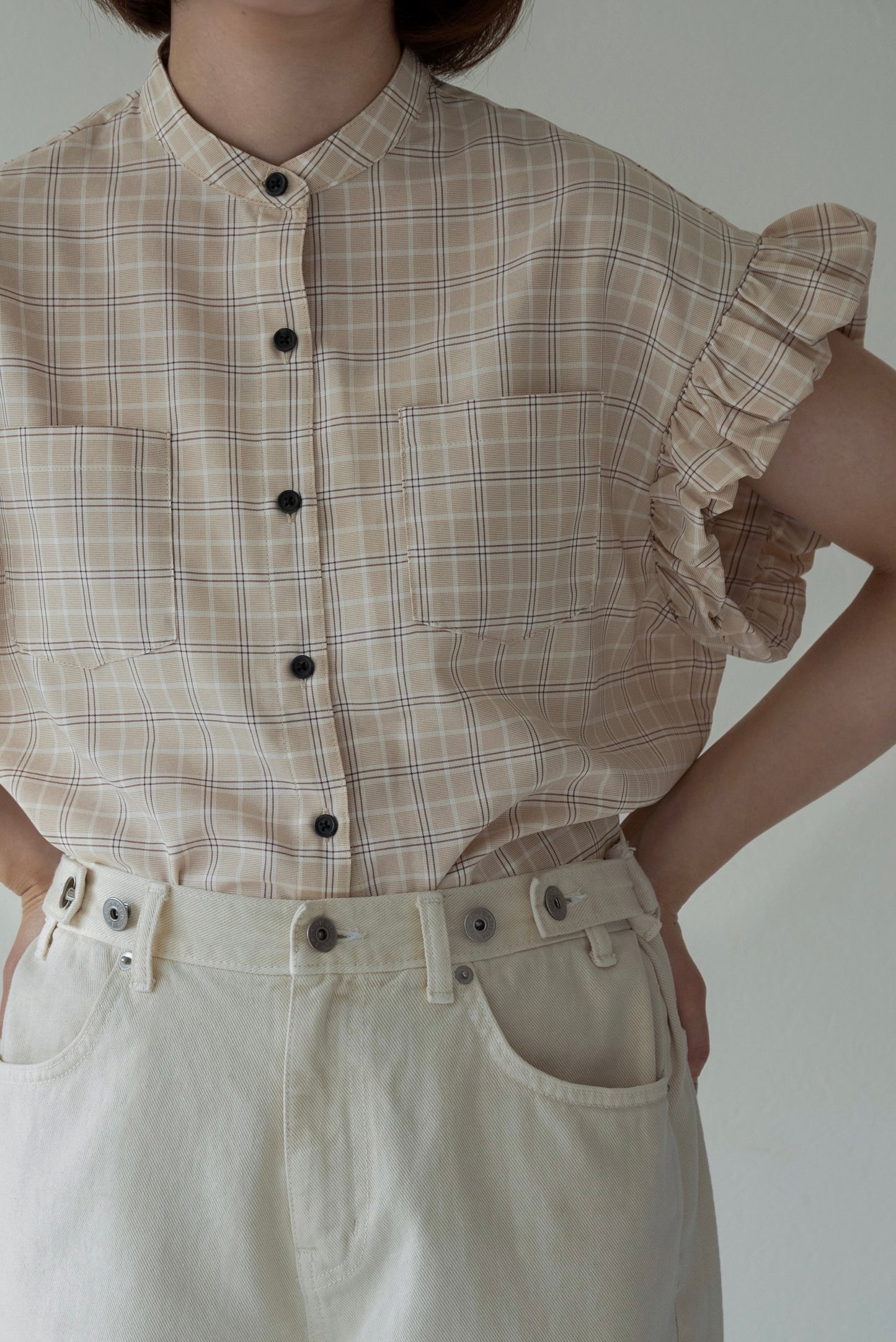 band collar balloon sleeve tops