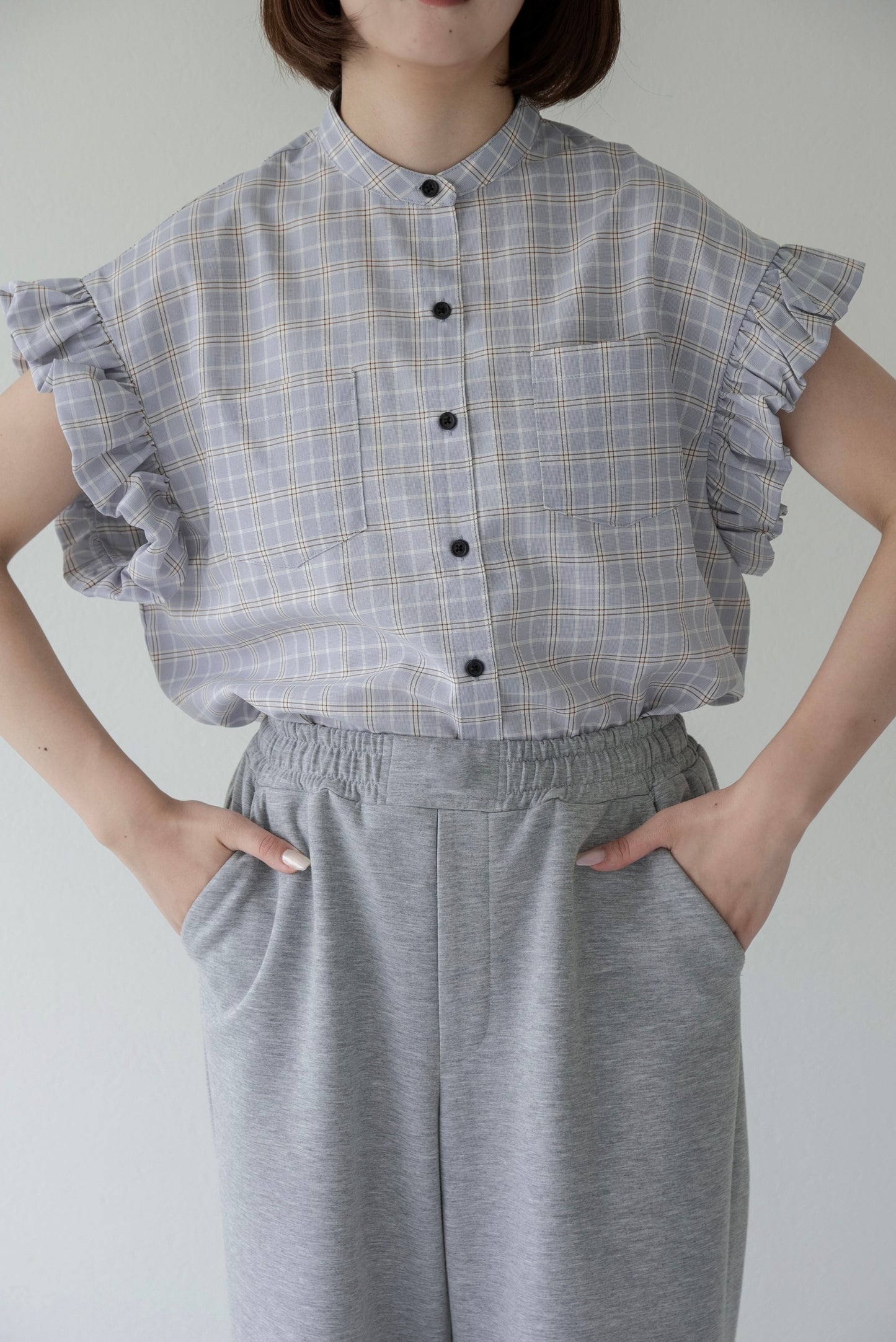band collar balloon sleeve tops
