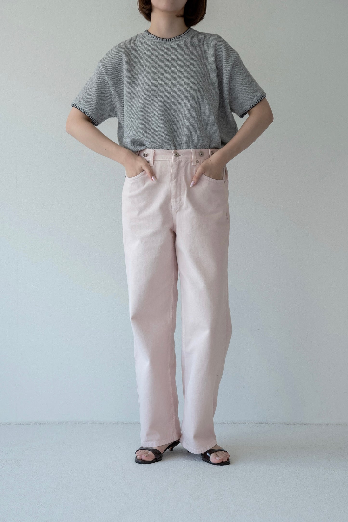 blanket stitch short sleeve knit tops