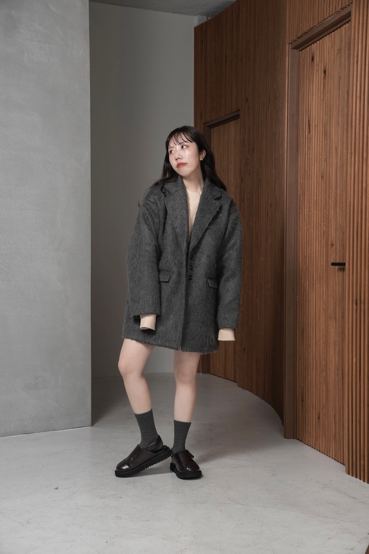 shaggy accent button jacket coat