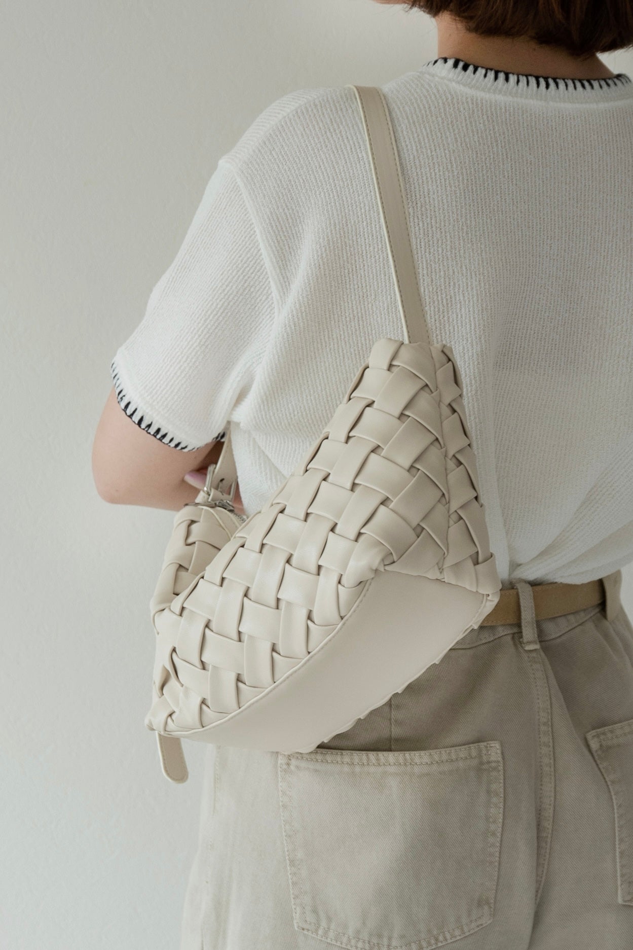 woven look single handle bag