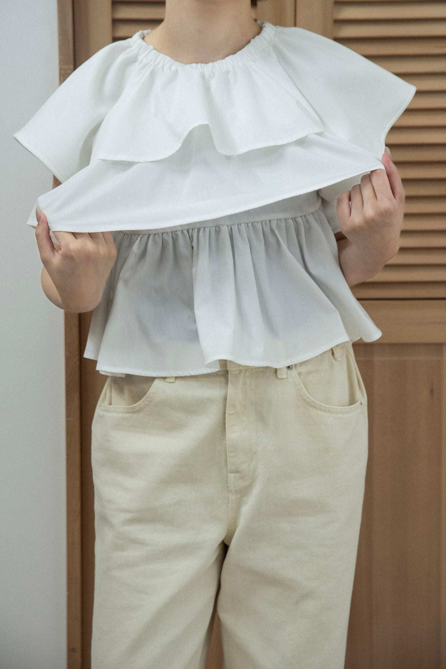 mixed material tiered ruffle tops