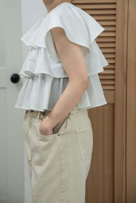 mixed material tiered ruffle tops