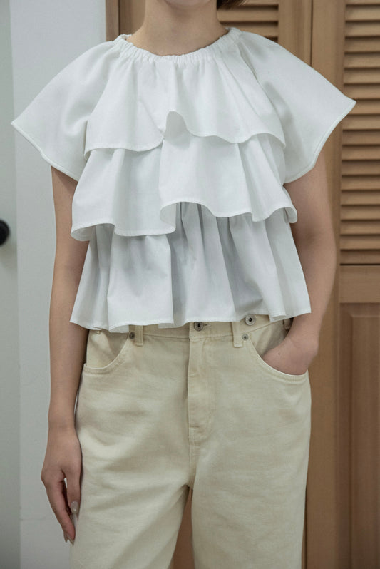 mixed material tiered ruffle tops