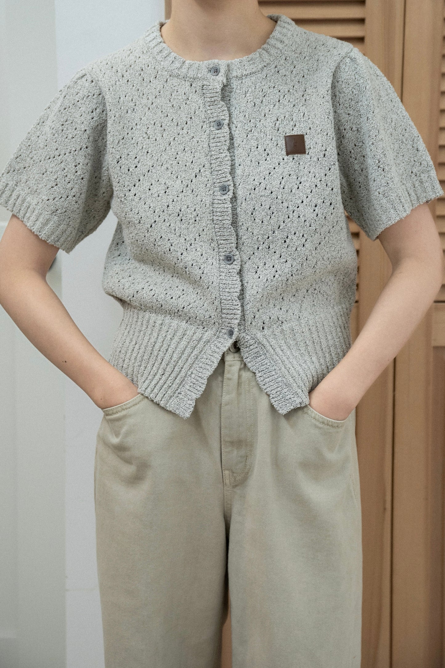 openwork accent patch half sleeve knit