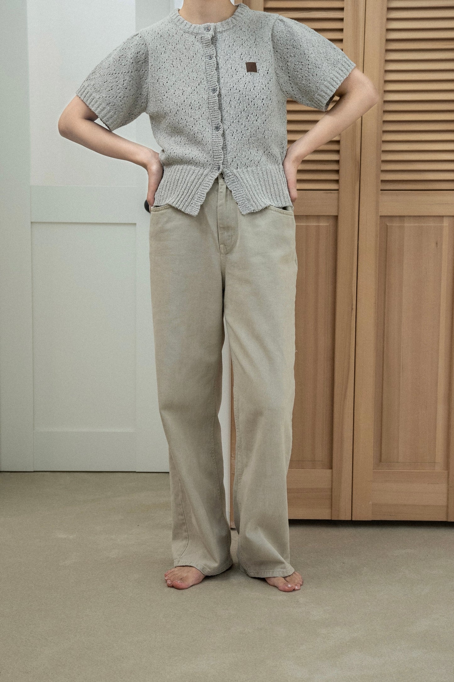 openwork accent patch half sleeve knit