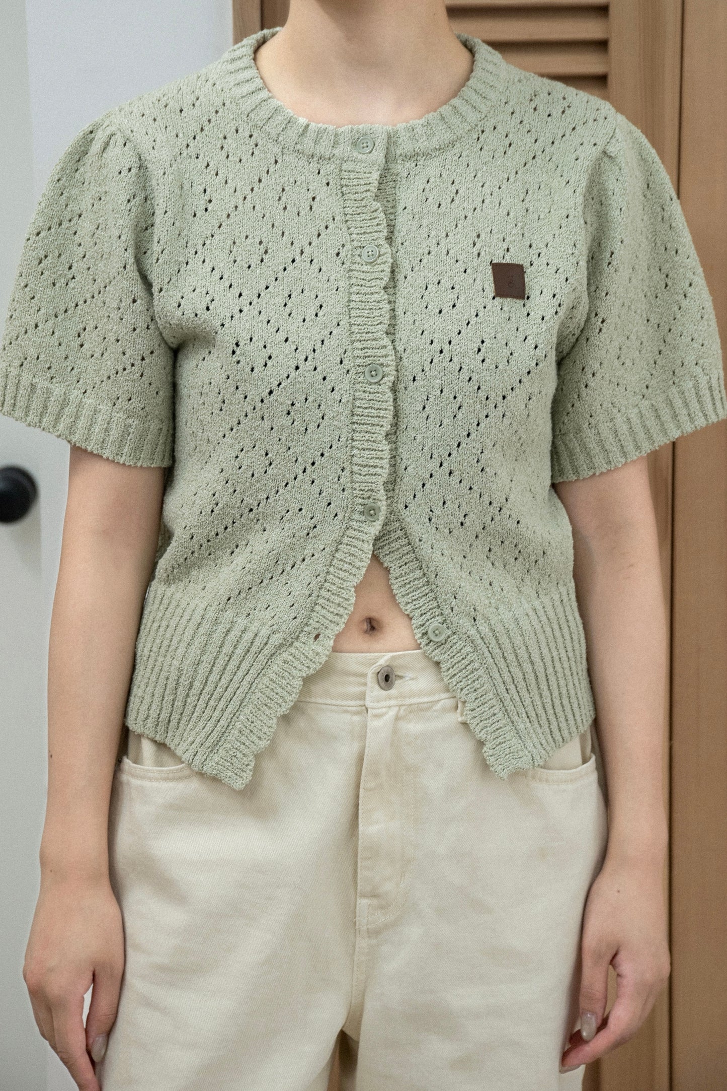 openwork accent patch half sleeve knit