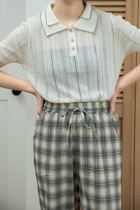 double collar short sleeve polo knit